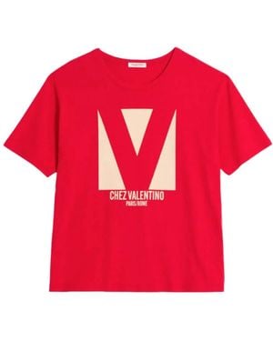 Valentino Chez -Printed Crewneck T-Shirt - Red
