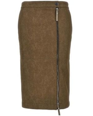 Pinko Asymmetric-Zip Leather Skirt - Green