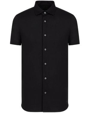 Emporio Armani Buttoned Curved Hem Polo Shirt - Black