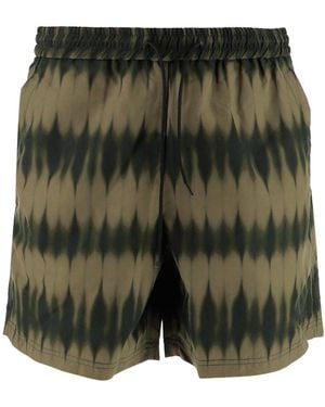 A.P.C. Distressed-Effect Logo Embroidered Shorts - Green