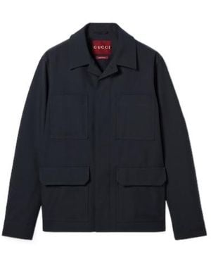Gucci Wool Blend Twill Jacket With Embroidery - Blue