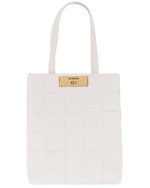 Moschino Quilted Turn-Lock Tote Bag - White