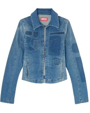 DIESEL One-Button Denim Shirt With Patch Effects - Blue