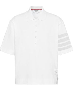 Thom Browne 4-Bar Jersey Polo Top - White