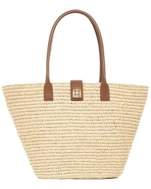 Anine Bing Lou Logo Plaque Top Handle Bag - Natural