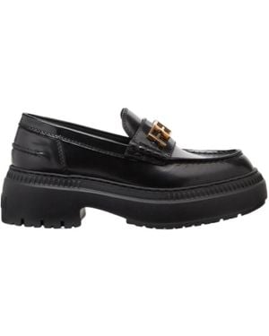 Fendi Logo Plaque Slip-On Loafers - Black