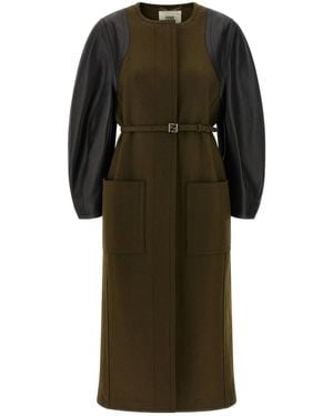 Fendi Single Breasted Belted Panelled Coat - Brown