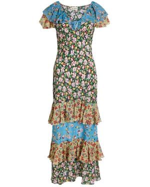 RIXO London Benoite Floral Ruffled Silk Midi Dress - Blue