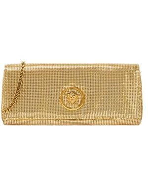 Versace Embellished Chain-Linked Clutch Bag - Natural