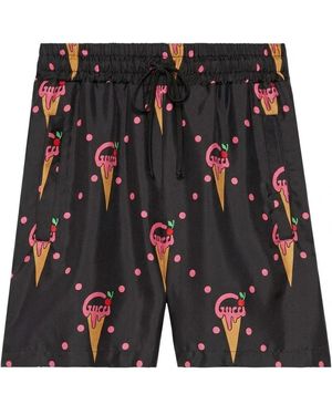Gucci Ice-Cream-Print Silk Shorts - Black