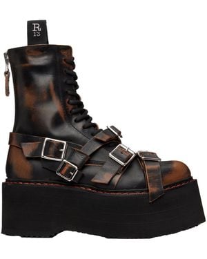 R13 Lace-Up Double-Layer Ankle Boots - Black