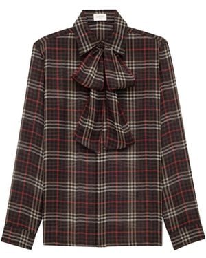 Saint Laurent Cassandre Tartan Crêpe Shirt - Brown