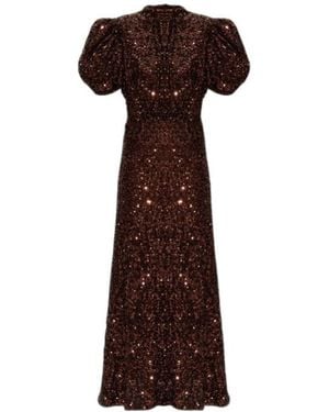 ROTATE BIRGER CHRISTENSEN Sequin-Embellishment Puff-Sleeve Midi Dress - Brown