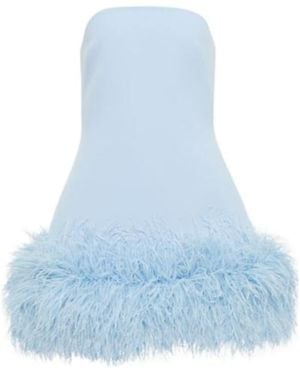 Safiyaa Feather-Trimmed Crepe Minidress - Blue