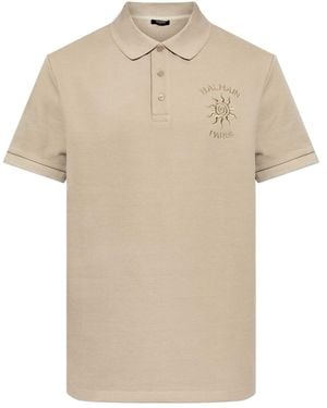 Balmain Embroidered Sun Logo Polo Shirt - Natural