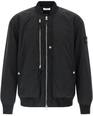 Stone Island Logo Patch Zipped Bomber Jacket - Black