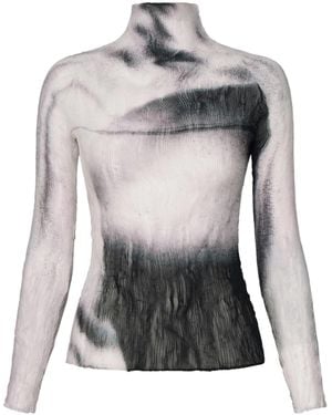 Issey Miyake Shadow Study Pleats Chiffon Twist Turtleneck in Black