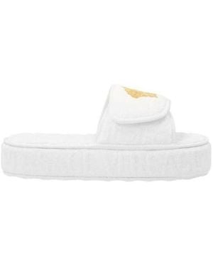 Versace Logo Monogram Platform Slides - White