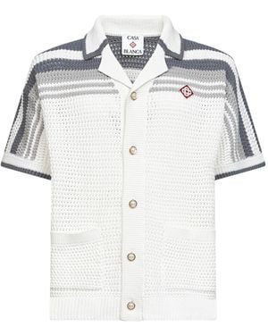 CASABLANCA Striped Knit Short-Sleeved Jumper - White