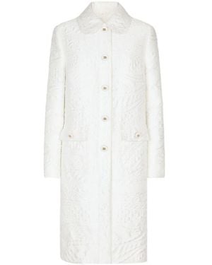 Dolce & Gabbana Floral-Jacquard Belted Coat - White