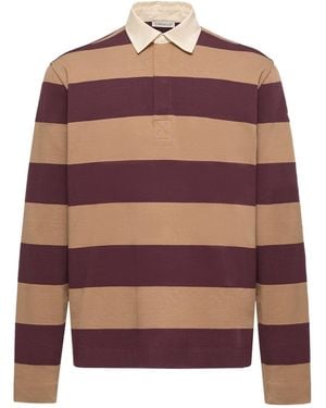 Moncler Striped Cotton Long Sleeve Polo Shirt - Brown