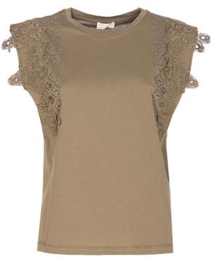 Liu Jo Embellished Crewneck T-Shirt - Natural
