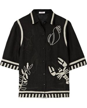 Eres Crab Embroidered Short-Sleeve Shirt - Black