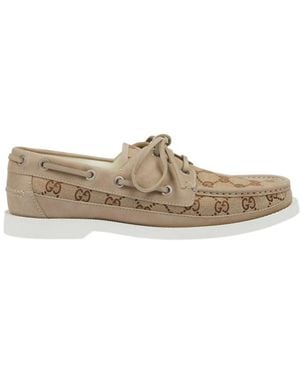 Gucci Gg Supreme Monogrammed Boat Loafers - Brown