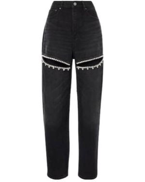 Area Embellished Cutout Straight Jeans - Black