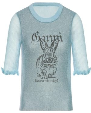 Ganni Sheer Jacquard Top - Blue