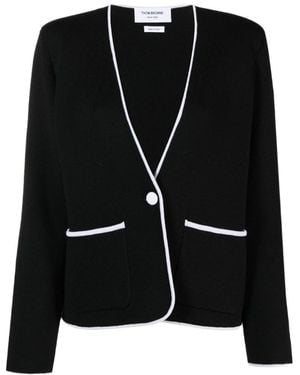 Thom Browne Single Breasted Collarless Jacket - Black