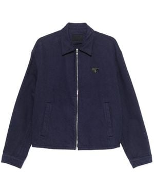Prada Triangle-Logo Zipped Denim Jacket - Blue