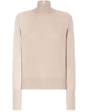 Pinko Ribbed-Trim High-Neck Jumper - Natural