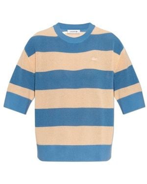 Lacoste Striped Round-Neck Knitted T-Shirt - Blue