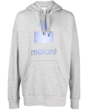 Isabel Marant Logo Printed Drawstring Hoodie - Grey
