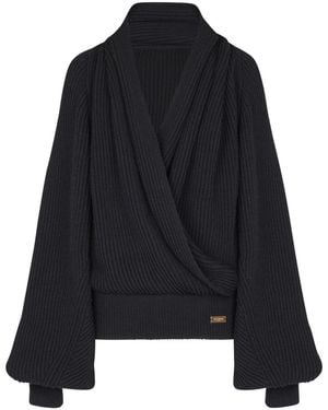 Balmain Oversized Knit Hoodie - Black