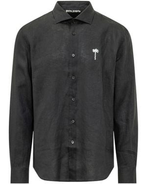 Palm Angels Logo Embroidered Shirt - Black