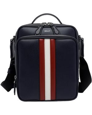 Bally Logo Printed Zip-Up Messenger Bag - Blue