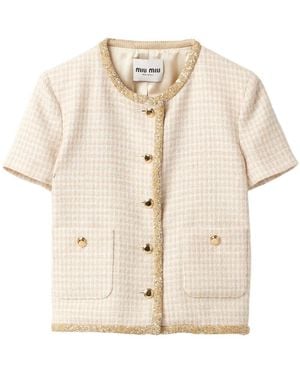 Miu Miu Single-Breasted Tweed Jacket - Natural