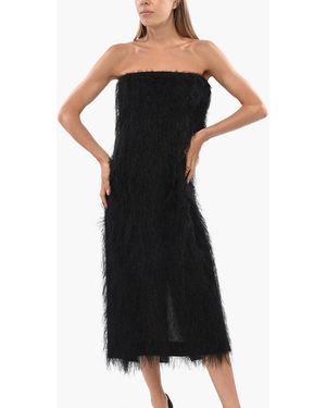 Ferragamo Eyelash-Fabric Strapless Midi Dress - Black