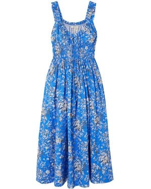 Doen Pleated Printed Midi Dress - Blue