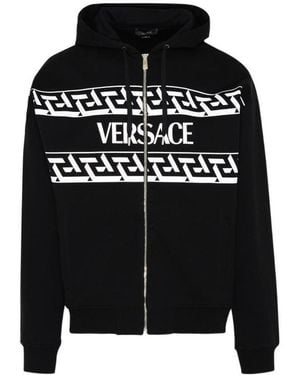 Versace Logo Printed Hooded Sweatshirt - Black