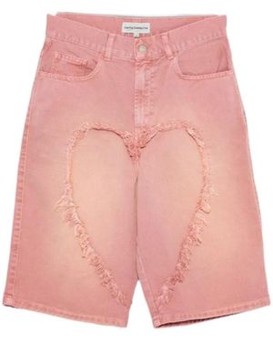 Carne Bollente Frayed Heart-Motif Shorts - Pink