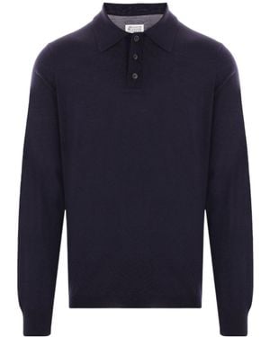 Maison Margiela Long-Sleeved Knitted Polo Shirt - Blue