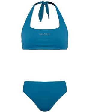 Balmain Halter Neck Two-Piece Swimsuit - Blue