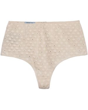 Prada Lace-Trimmed Briefs With Rhinestones - Natural