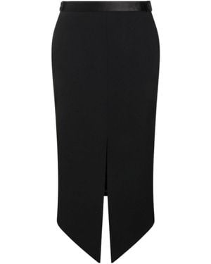 Tom Ford Satin-Trim Back-Slit Skirt - Black