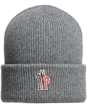 Moncler Grenoble Logo Patch Ribbed-Knit Beanie - Grey