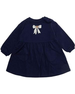 Moschino モスキーノキッズ テディベアリボンプリント クルーネックドレス - Blue