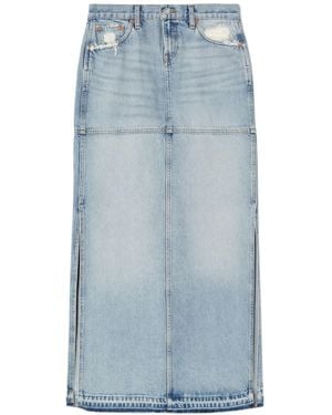 RE/DONE Side-Slit Distressed Denim Maxi Skirt - Blue